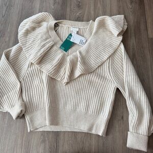 H&M Cream Ruffled Women's Sweater Size Small NWT